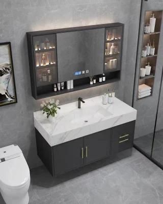 Modern Bathroom Vanity Cabinet with LED Mirror, Cultured Marble Top