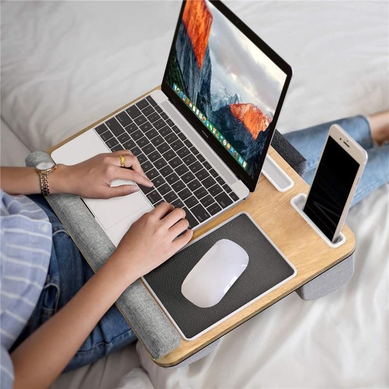 Pillow Cushion Laptop Stand with Bamboo Surface Small Computer Desk