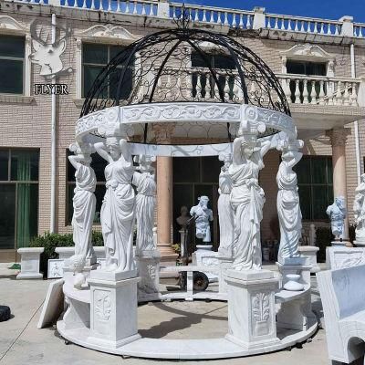 Luxury Large Greek White Modern Stone Marble Figure Garden Outdoor Gazebo with Figure Maiden Statue Marble Gazebo