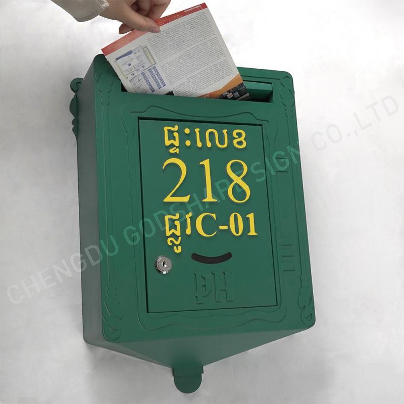 Wall Mounted Green Lock Classical Modern Style Waterproof Metal Post Letter Box