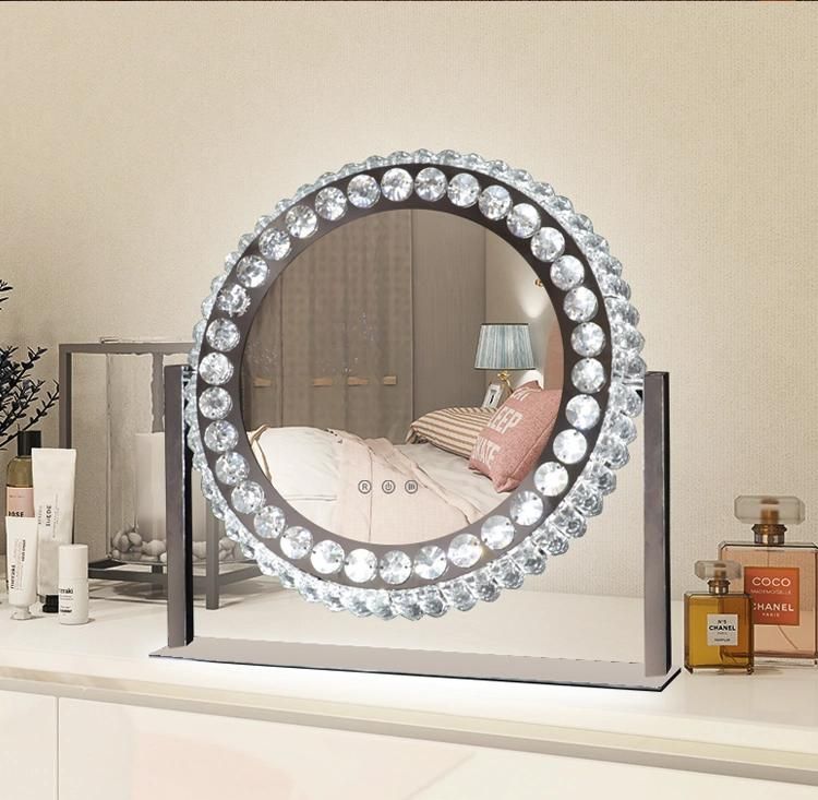 Home Decor Style Round Desktop Crystal Make up Mirror with Lights