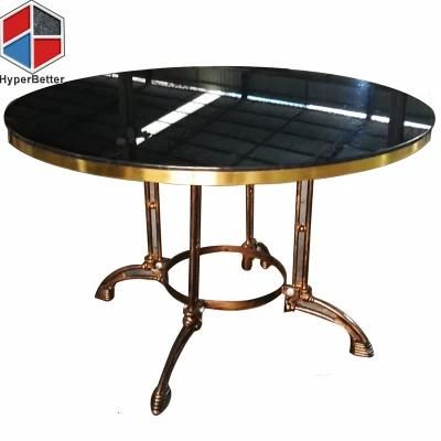 Wholesale 8 Seater Dining Table Round Black Marble Top Gold Frame Antique Gold Wrought Iron Base
