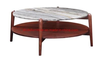 Marble Top Walnut Wood Round Table for Living Room