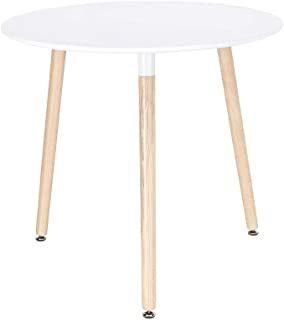 MDF Dining Table White Modern Round Table with Wood Legs for Kitchen Living Room Leisure Coffee Table
