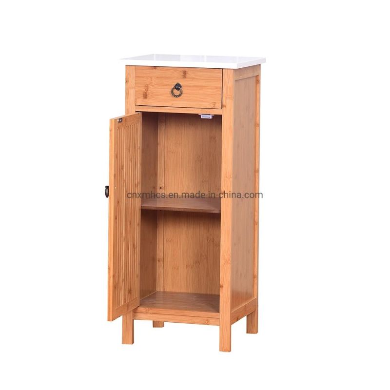 Wall Mounted Wood Bathroom Cabinets Bathroom Display Rack Bamboo Storage Cabinet with Door