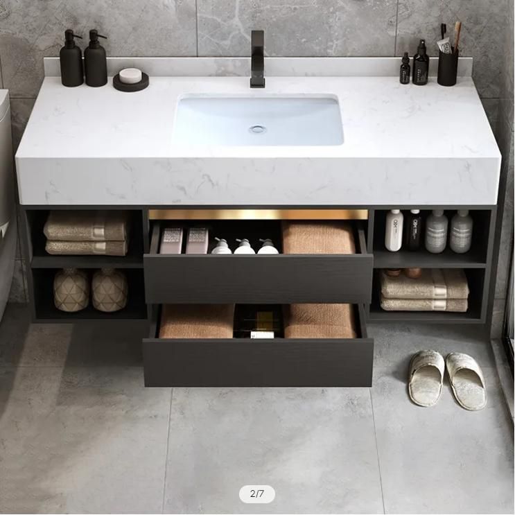 40" Floating Bathroom Vanity with Ceramic Sink 2 Drawers and Shelves