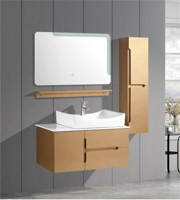 Hotel Style PVC Bathroom Cabinet with Ceramic Single Sink and Side Cabinet