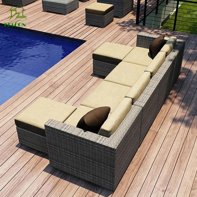 Outdoor Sofa Set with Cushion Garden Sling Modern Sofa Coffee Table with Stone Imitation Glass Patio Furniture