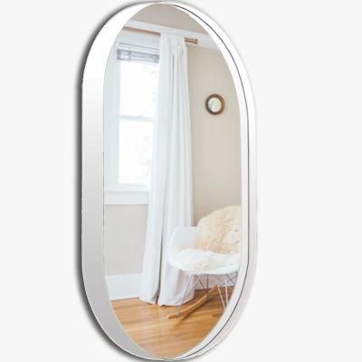 Industrial White Metallic Frame Long Oval Bathroom Vanity Mirror