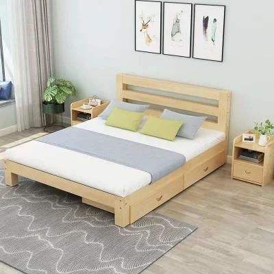 Solid Wood Bed 1.8 Meters Contracted 1.5 M Double Pine Modern Budget 1.2 M Bed