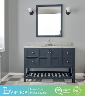 Bathroom Vanity, Gray with Marble Vanity Top Solid Wood Custom Vanity Bases Hotel Vanity Cabinet