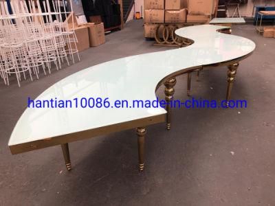 French and European Fashion S Shape Design Gold Mirror Wedding Dining Table