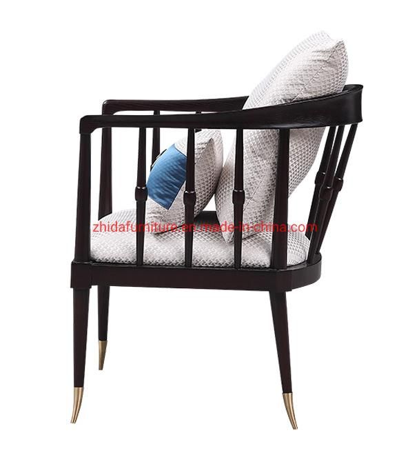 Home Furniture Black Wooden Brass Color Leg Chinese Style Living Room Chair Hotel Wooden Armchair Fabric Seat Leisure Chair