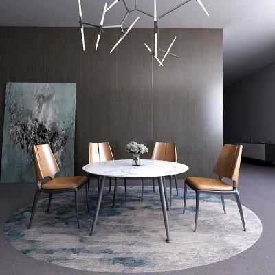 Round Shape Modern Metal Leg Slab Marble Set Sintered Stone Dinner Dining Table with Chairs