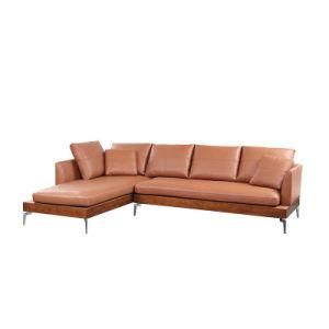 Modern Brown Chaise Sofa Sectional Corner Couch with Sumptuous Leather