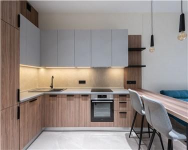 Large Storage Design Multifunctional L Shaped Wood Veneer Kitchen Cabinet