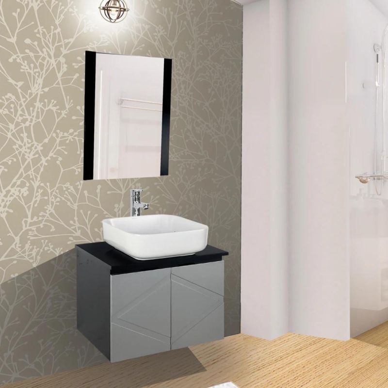Brown PVC Bathroom Cabinet with Mirror Cabinet