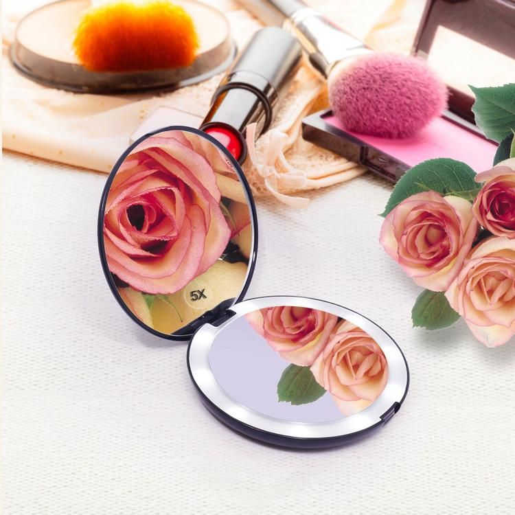 Hot Sale Travel Makeup Mirror 1X/5X Magnifying Rechargeable Mirror