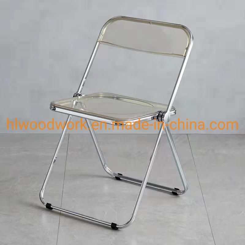 Modern Transparent Brown Folding Chair PC Plastic Living Room Seat Chrome Frame Office Bar Dining Leisure Banquet Wedding Meeting Chair Plastic Dining Chair