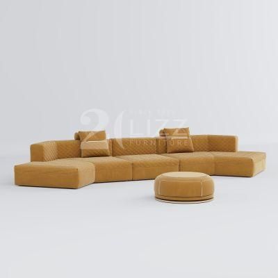 Italian Original Design Leisure Home Furniture Modern Fabric Curved Floor Sofa with Round Ottoman