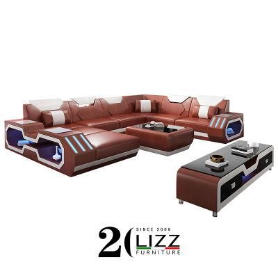 Morden Villa U Shape Corner Leisure Leather Sofa with LED