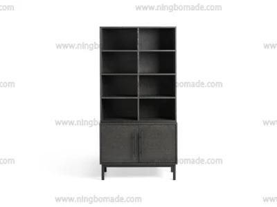 Modern Rustic Industry Offcie Furniture Weather Dark Grey White Oak Matt Black Iron Bookcase