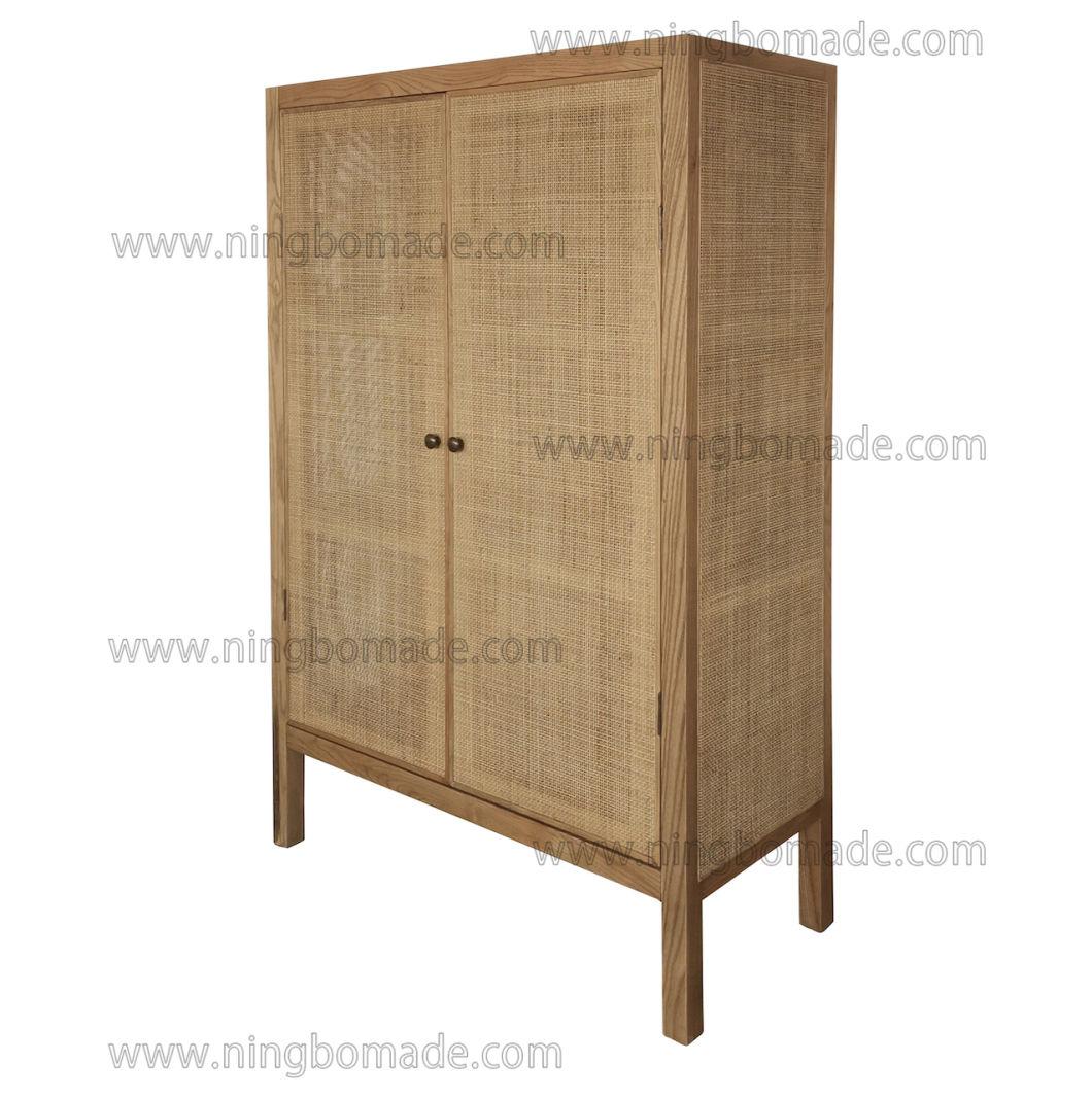 Elegant Rattan Upholstery Furniture Nature Ash Rattan 2 Doors Storage Bookcase