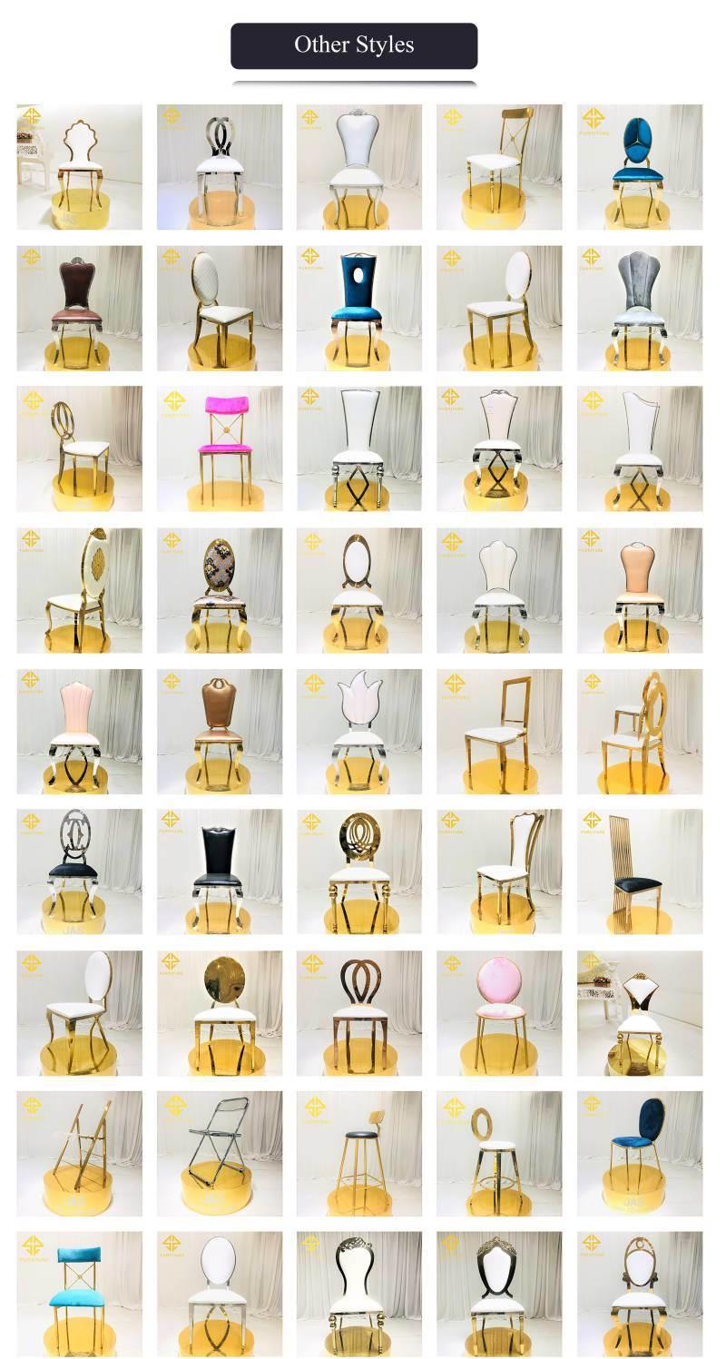 Foshan Luxury Wedding Rent Restaurant Gold Stainless Steel Leg Leather Dining Room Chairs
