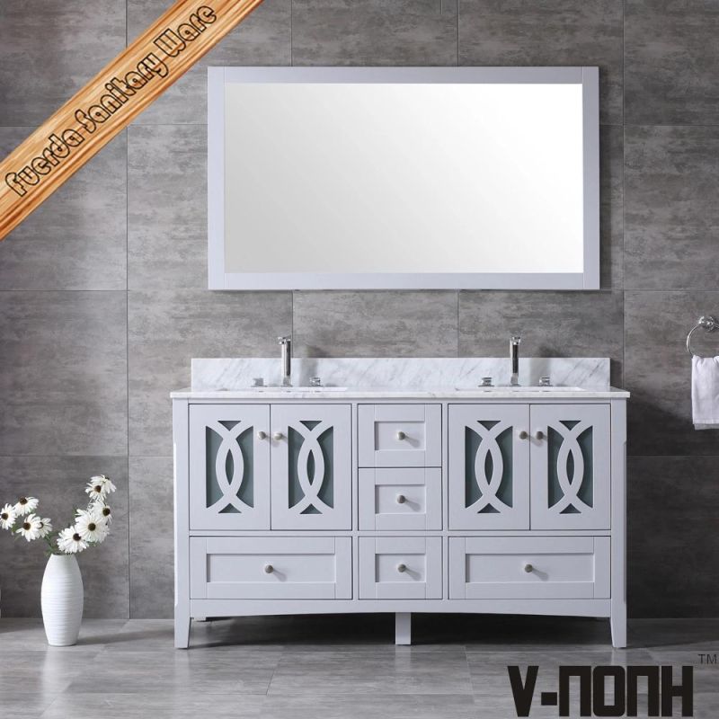 Hot Sales Grey Finish Solid Wood Modern Double Sinks Bathroom Furniture