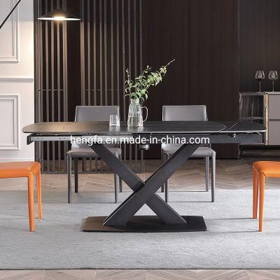 Hotel Furniture Metal Frame X-Shape Extendable Fuctional Marble Dining Table