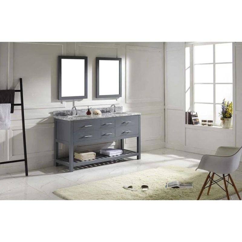 Classic 60 Inch Gray Single Solid Wood Bathroom Sink and Cabinet Combo