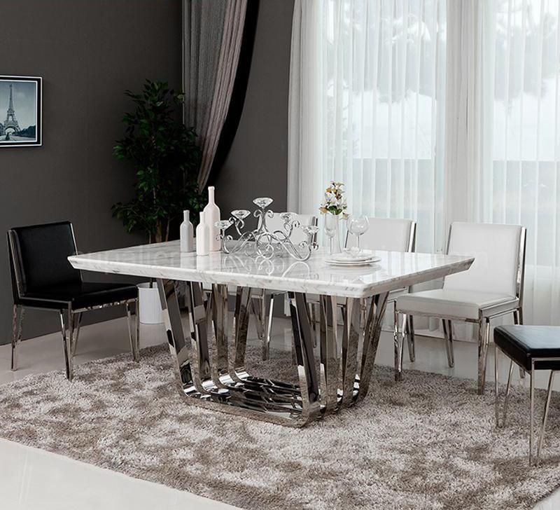 2020 New Home Dining Furniture Marble Silver Dinner Table Set