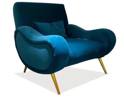 Modern Blue Single Seat Sofa Chair Office Sofa with Gold Leg
