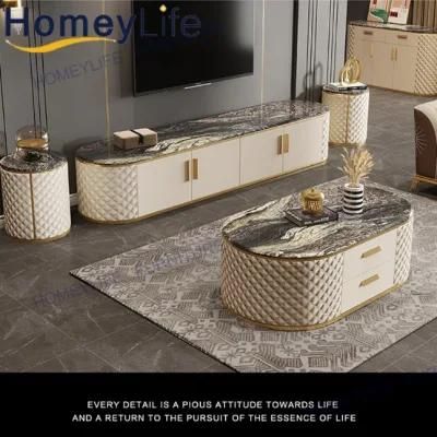 Metal Gold Plated Edging Home Living Room Marble Coffee Table Furniture