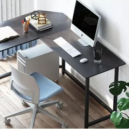 Black Metal Frame L-Shaped Corner Computer Desk Office Study Workstation with Shelves for Home Office