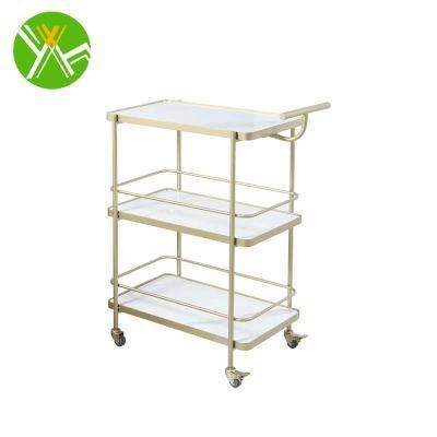 Yuhai Serving Cart Food Modern Luxury Trolleys Wine Tray Dining Tea Gold Metal Hotel Hot Table Metal 3 Tier Hand Trolley