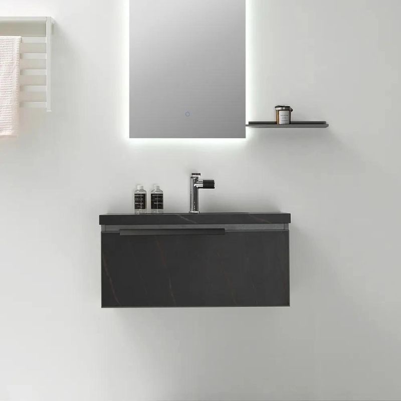 32"Melamine Board Bathroom Vanity White & Gray Natural Bathroom Vanity Integral Ceramic Sink Floating Bathroom Cabinet
