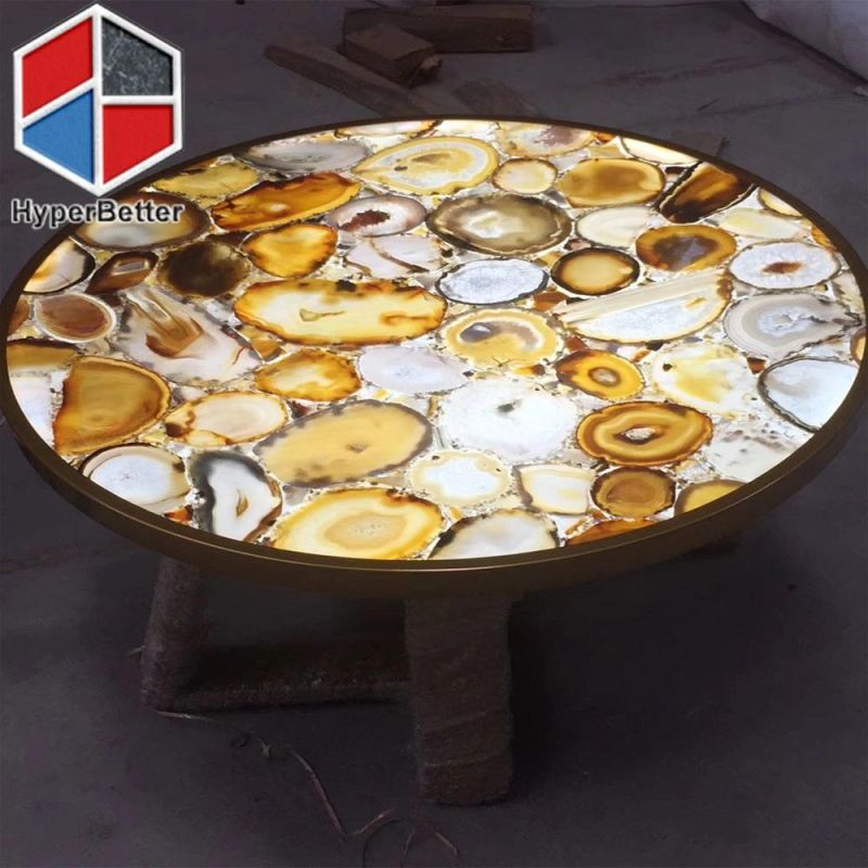 Rose Agate Coffee Table with LED Light