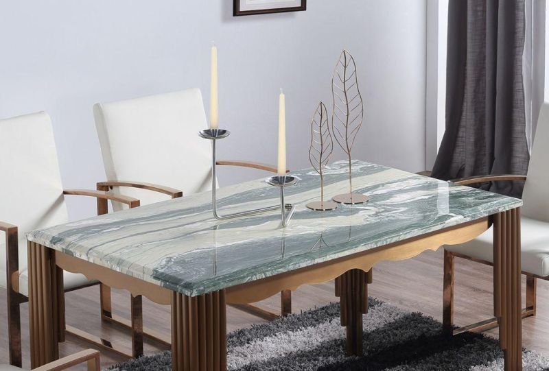 High Quality Stainless Steel Table Base Dining Table with Marble Design