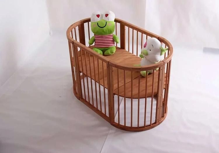 Bamboo Wood Convertible Round Baby Bed Cribs, Baby Nursery Furniture