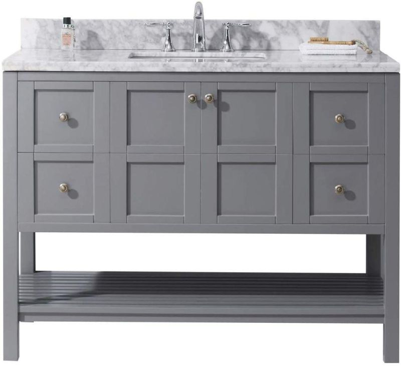 American Style Floor Standing Double Sink Solid Wood Bathroom Cabinet Vanity with Ceramic Sinks