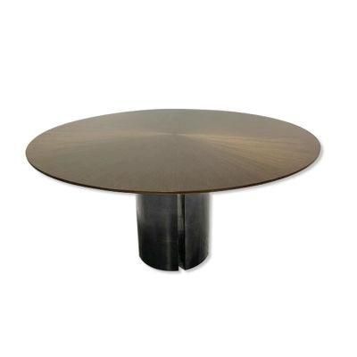 Modern Dining Room Tables Italian Style Wooden Top Stainless Steel Base Round Dining Table Hotel Dining Tables Furniture