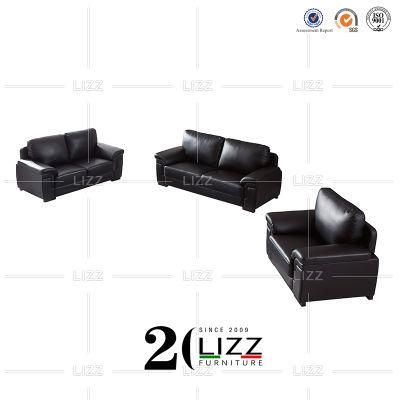 Italian Leather Furniture Modern Black Sectional Sofa Couch