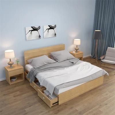 Customized Simple Design Modern Wooden Bed with Night Stand for Bedroom
