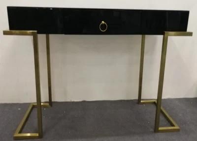 Luxurious Console Table with Glass Top Golden Stainless Steel