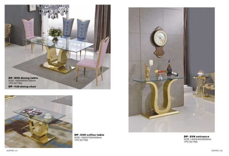 Stainless Steel Rose Gold Laminated Ring Base Post Console Table with Marble Top