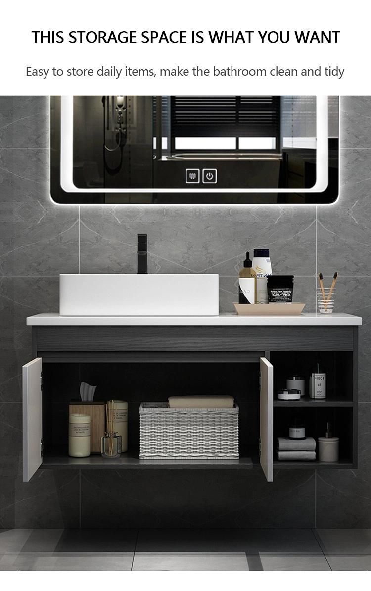 Intelligent Mirror with Touch Switch and LED Light Modern Bathroom Vanity Wooden Cabinet