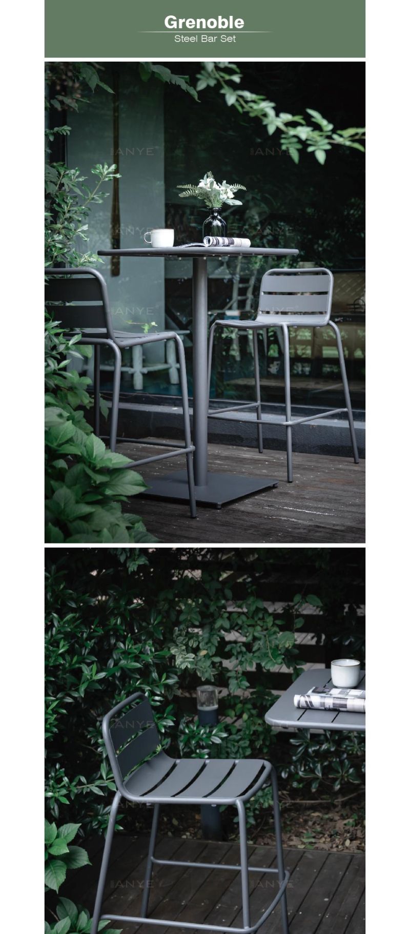 Modern Furniture Durable Metal High Table Bar Stool Conversation Cafe Furniture Set