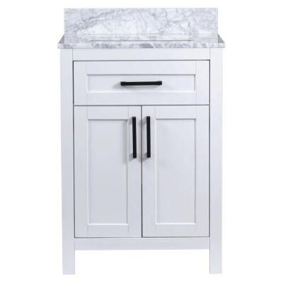 24&quot;W X 22&quot;D White Vanity and Gray Natural Marble Vanity Top with Rectangular Undermount Bowl