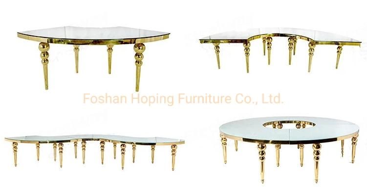 Modern Home Restaurant Furniture Set Special Love Shape Metal Wedding Table Glass Wood Top Dining Room Table